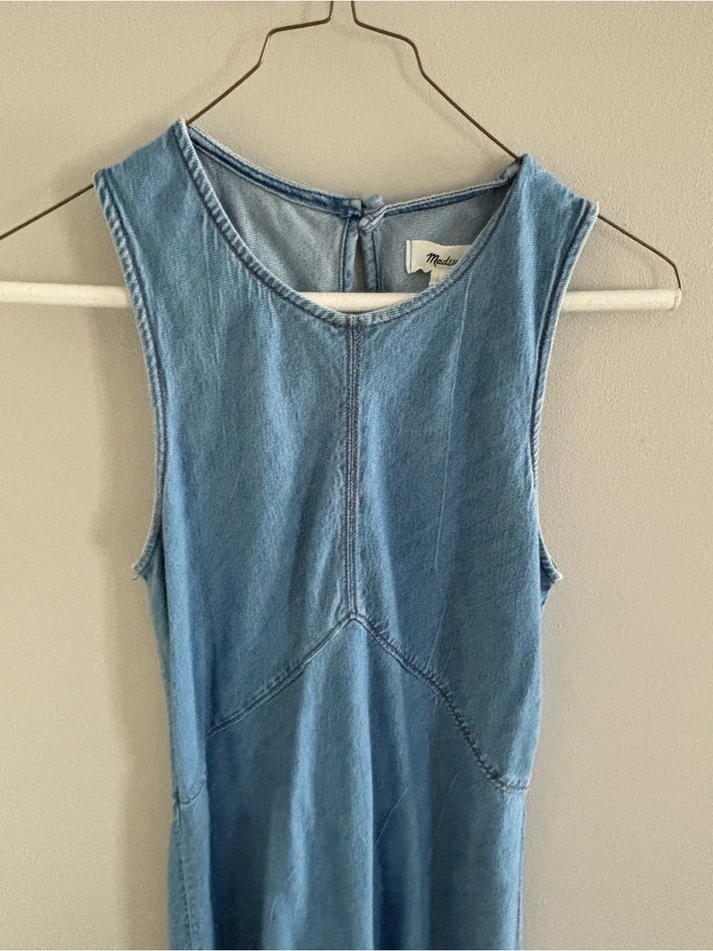 Madewell Light Wash Denim Sleeveless Midi Dress - Blue